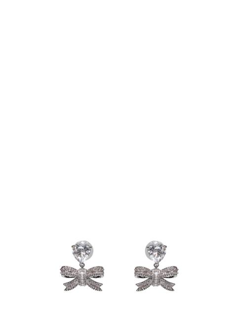 self-portrait Crystal heart bow drop earrings