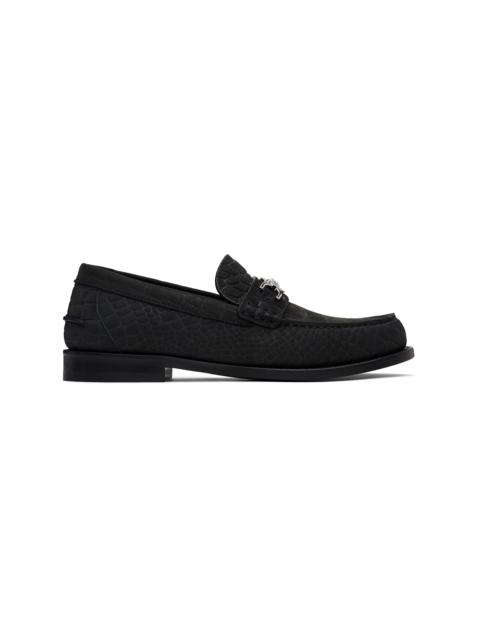 VERSACE Black Croc-Effect Medusa '95 Suede Loafers