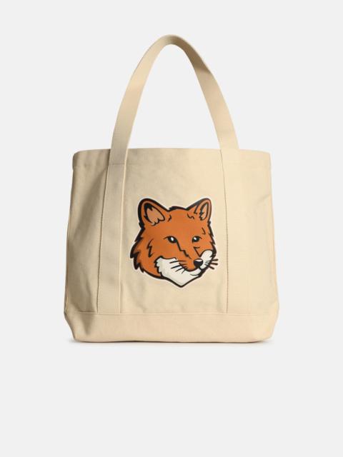 Maison Kitsuné 'FOX HEAD' LIGHT BEIGE COTTON SHOPPING BAG