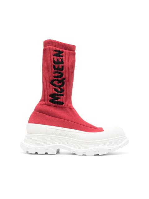 Alexander McQueen sock-style logo-print boots