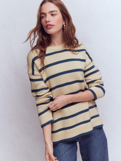BODEN Lucy Oversized Cotton Jumper-Almond Milk/ Denim Blue Stripe