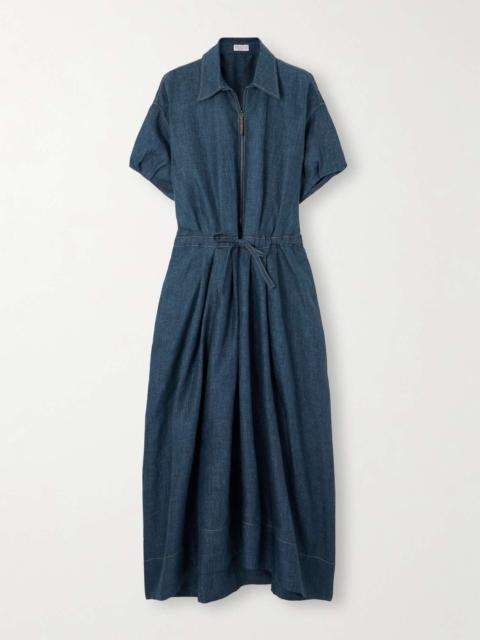 Brunello Cucinelli Belted denim midi dress Mid denim