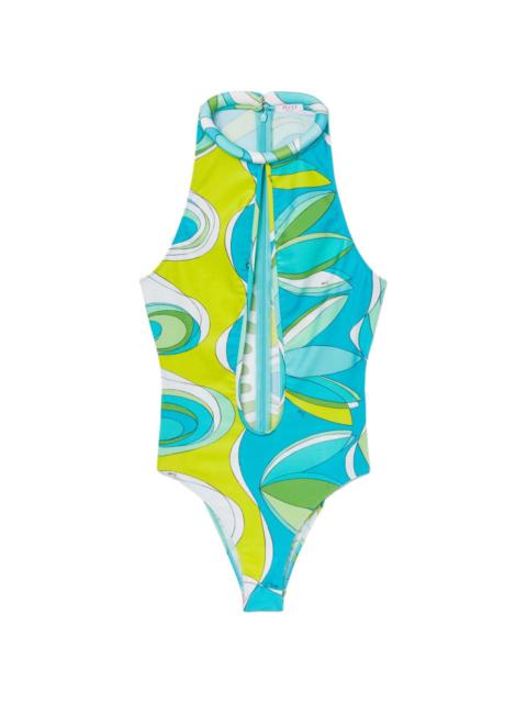 Bersaglio-print halterneck swimsuit