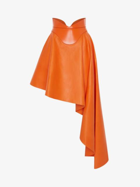 Alexander McQueen Women's Asymmetric Drape Leather Skirt in Sunset Orange