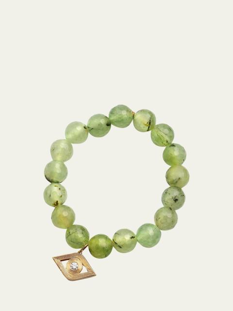SYDNEY EVAN 14k Gold Prehnite Beaded Bracelet with Diamond Evil Eye Charm