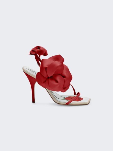 MAGDA BUTRYM Rose Appliqué Leather Sandals Red