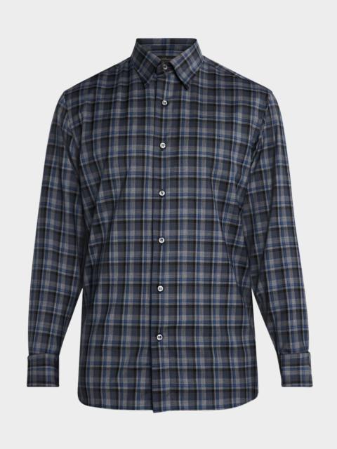 Men's Wool Check Casual Button-Down Shirt