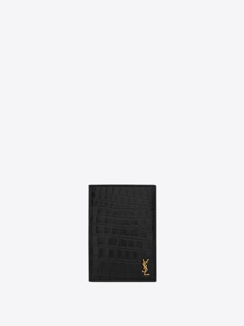SAINT LAURENT tiny cassandre passport case in crocodile-embossed leather