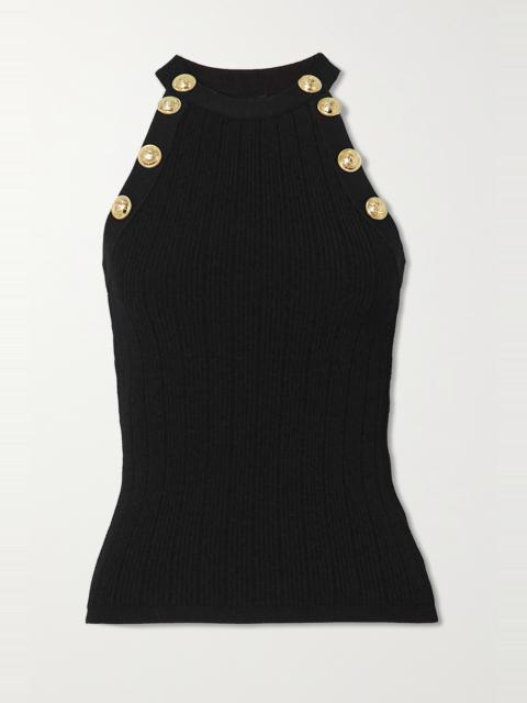 Button-embellished ribbed-knit tank