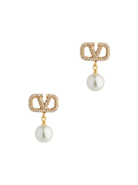 VLogo crystal and pearl-embellished drop earrings