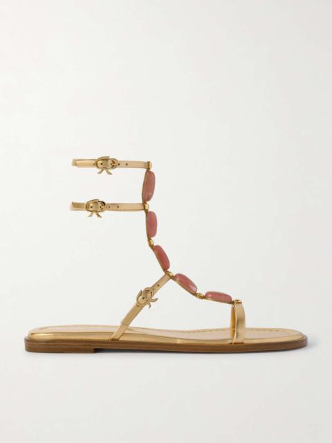 Gianvito Rossi Shanti stone-embellished metallic leather sandals