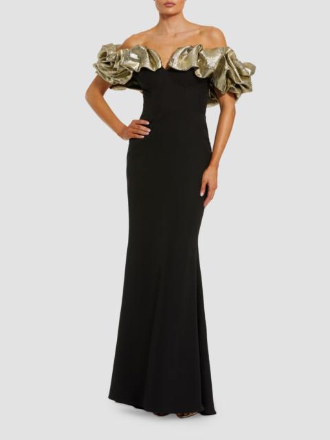 MAC DUGGAL Women's Ruffle Off-The-Shoulder Crepe Mermaid Gown - Black Gold