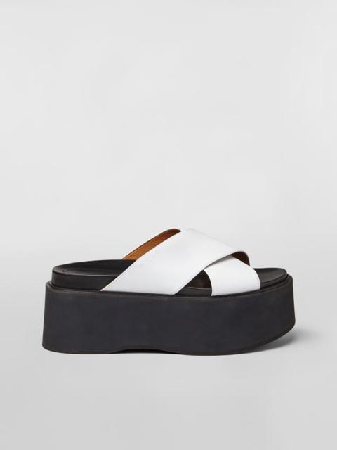 CRISS-CROSS WEDGE IN WHITE CALF LEATHER