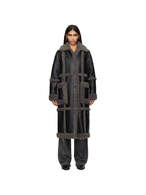 STAND STUDIO Black & Gray Patrice Faux-Shearling Coat