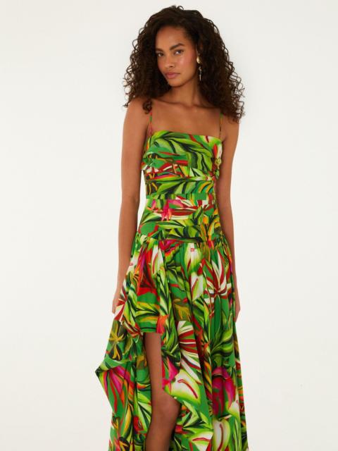 FARM RIO Green Tropical Dream Draped Organic Cotton Maxi Dress