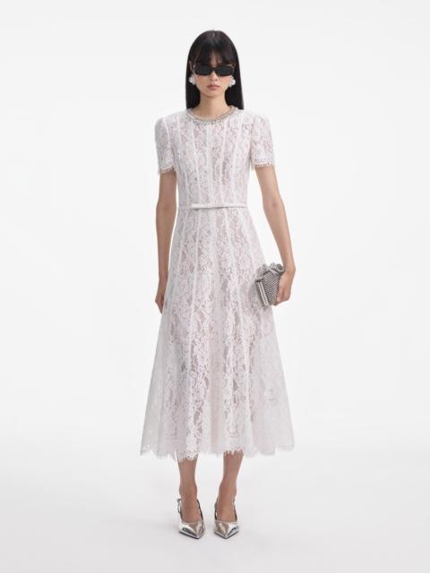 self-portrait White Sequin Lace Midi Dress