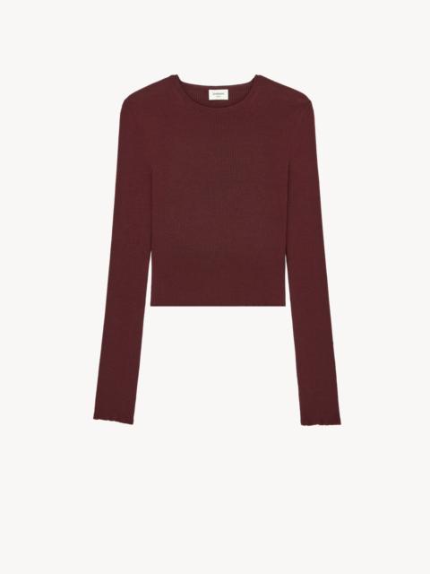 SAINT LAURENT CREWNECK TOP IN RIBBED CASHMERE, WOOL, AND SILK