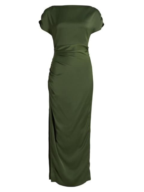 LELA ROSE Women's Heather Ruched Satin Maxi Dress - Forest
