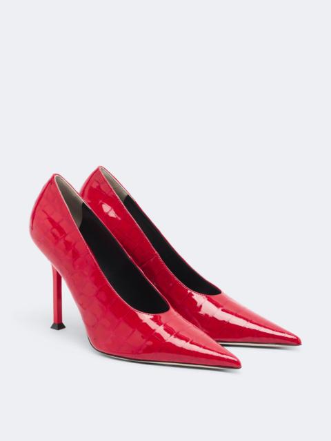 CHRISTEN Helix croc-effect patent leather pumps