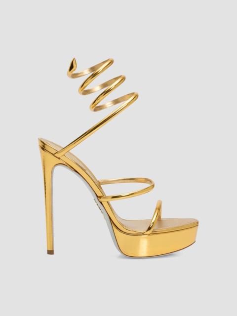 RENE CAOVILLA Women's Metallic Leather 130MM Platform Snake-Wrap Sandals - Dark Gold