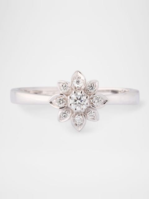 GUCCI 18K White Gold Diamond Flower Band Ring