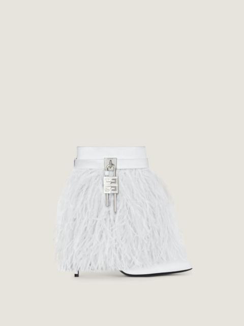 Givenchy SHARK LOCK STILETTO ANKLE BOOTS IN SATIN WITH FEATHERS