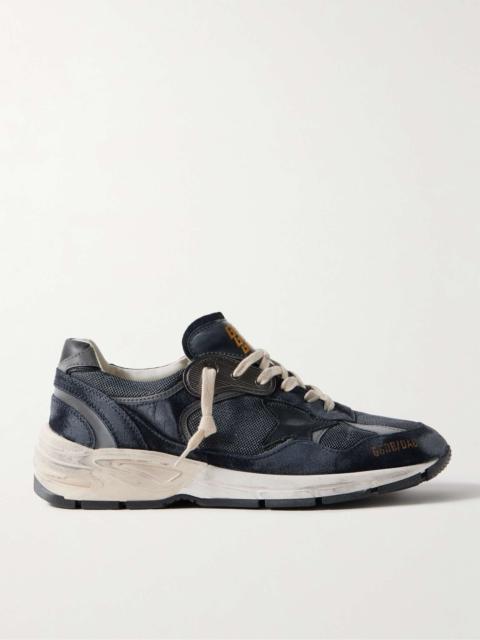 Running Dad Distressed Scuba and Leather-Trimmed Mesh and Suede Sneakers