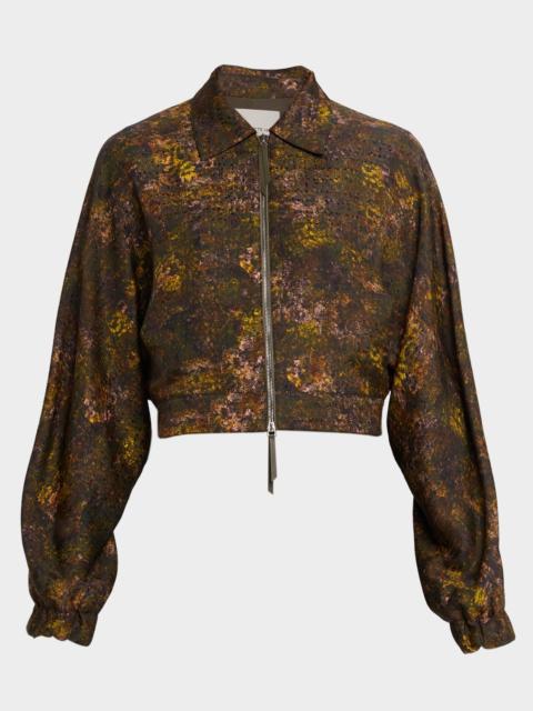 Lafayette 148 New York Impression Silk-Wool Jacquard Bomber Jacket
