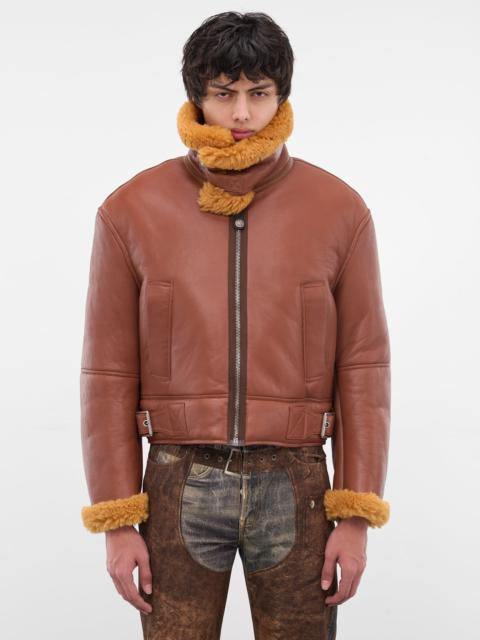 Acne Studios Brown Shearling Leather Biker Jacket