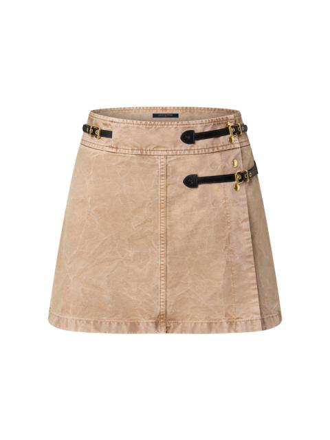 Louis Vuitton Washed Denim Strap Detail Mini Wrap Skirt