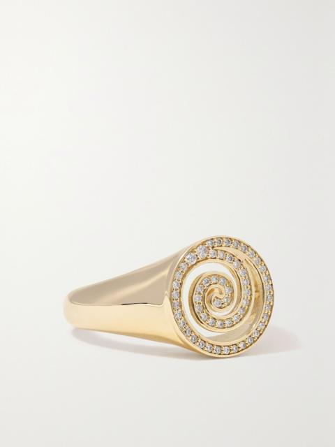 SYDNEY EVAN Spiral 14-karat gold diamond signet ring Gold