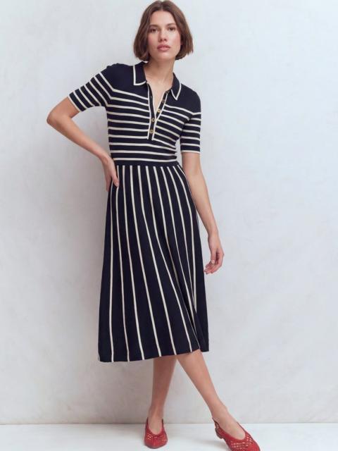 BODEN Collared Knitted Midi Dress-French Navy and Ivory Stripe