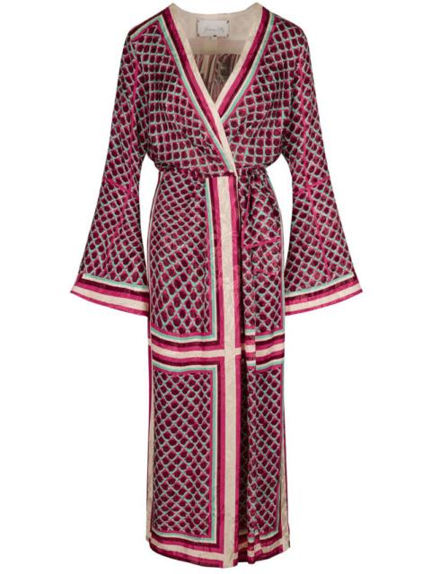 Jacquard long sleeve midi wrap dress