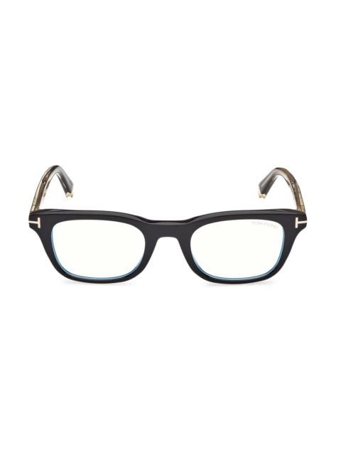 TOM FORD Men's 50MM Blue Block Rectangular Eyeglasses - Black