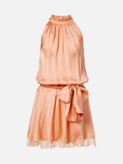 Poupette St Barth Silvia belted lace-trimmed satin romper