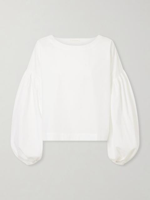 SUZIE KONDI Balon Cropped Gathered Cotton-poplin Blouse