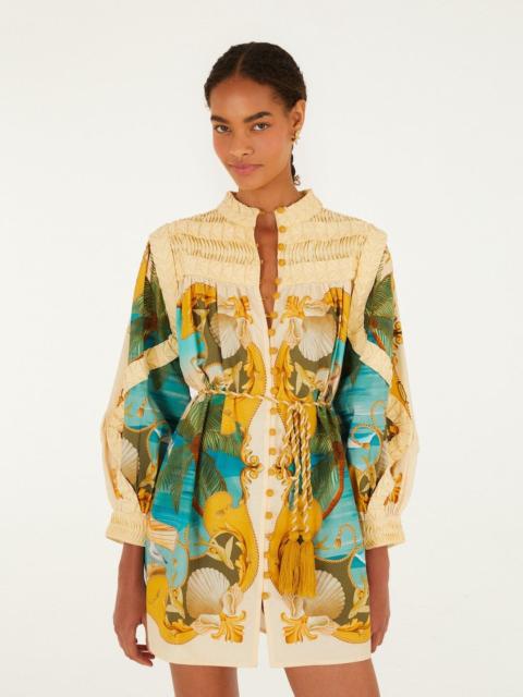 FARM RIO Sand Royal Sea Smocked Mini Dress