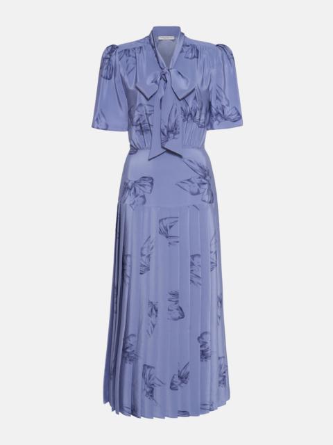 Alessandra Rich BOW PRINT SILK PLEATED DRESS WITH BOW