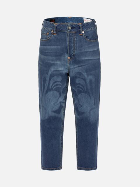 EVISU STENCIL GODHEAD DISCHARGED PRINT CROPPED-FIT JEANS #2027