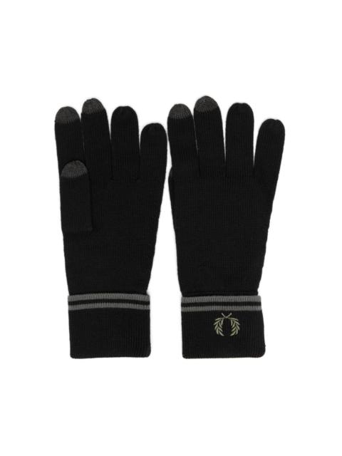 Fred Perry embroidered-logo striped gloves