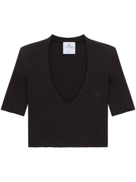courrèges ribbed knit V-neck top