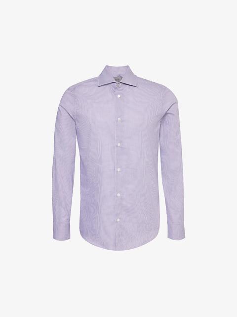 Gingham-pattern spread-collar slim-fit cotton shirt