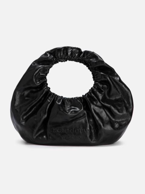 CRESCENT SMALL CRACKLE PATENT LEATHER HANDLE BAG
