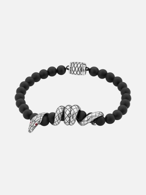 Montblanc Onyx-Bead Bracelet with Serpent Detail in Silver