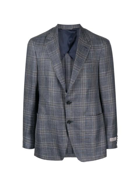 notched-lapel check-print blazer