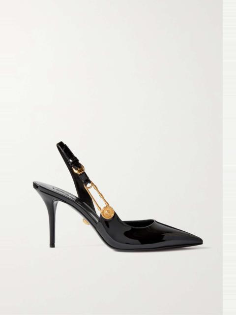 VERSACE Embellished patent-leather slingback pumps