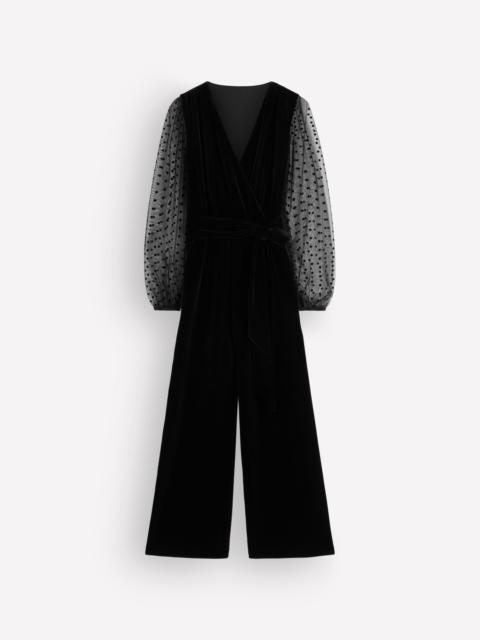 BODEN Velvet Tulle Sleeve Jumpsuit-Black