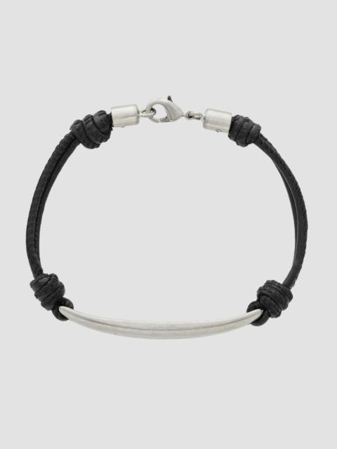 SAINT LAURENT Men's Cord Bracelet in Leather and Metal - Black Silver