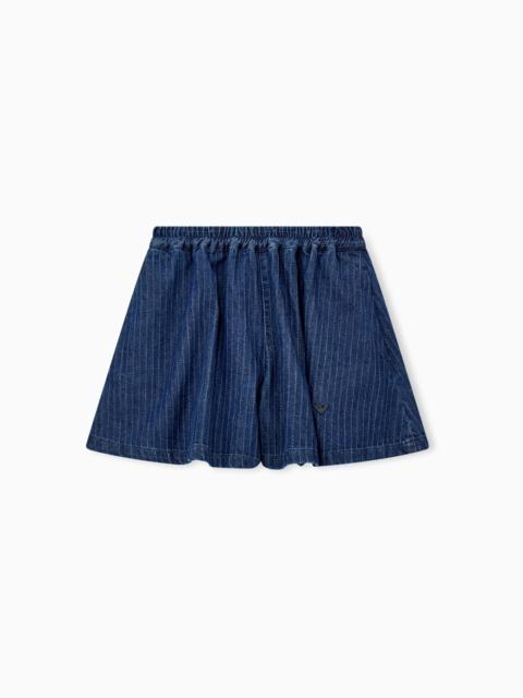 EMPORIO ARMANI SHORTS DENIM WITH PINSTRIPES AND ELASTIC WAIST