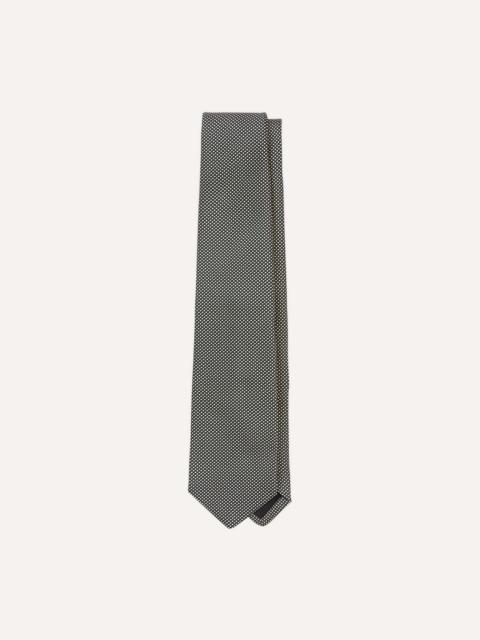 Drake's Navy and Ecru Oxford Weave Silk Tipped Tie